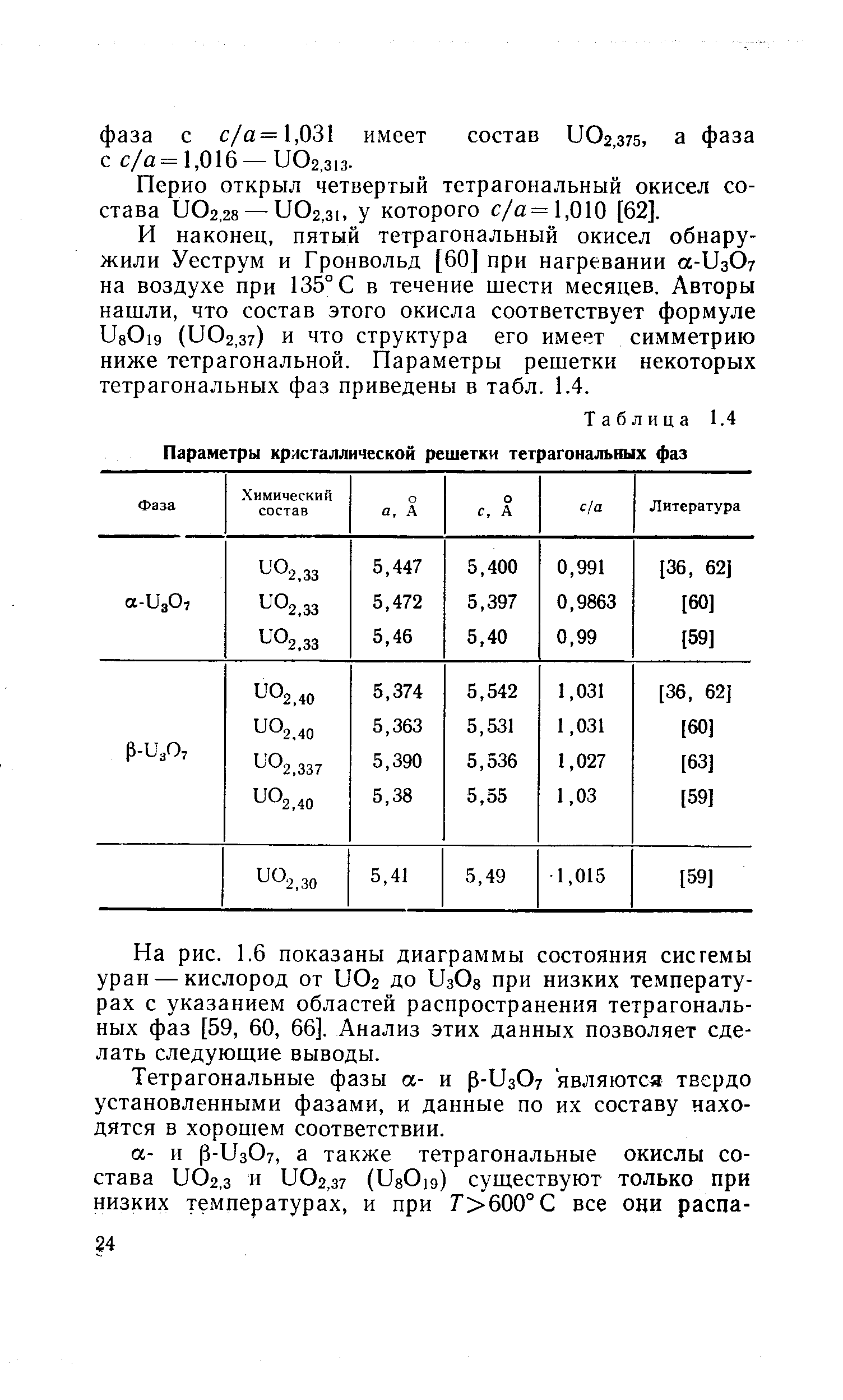 Перио открыл четвертый тетрагональный окисел состава и02,28 —иОг.зь у которого с/а = 1,010 [62].