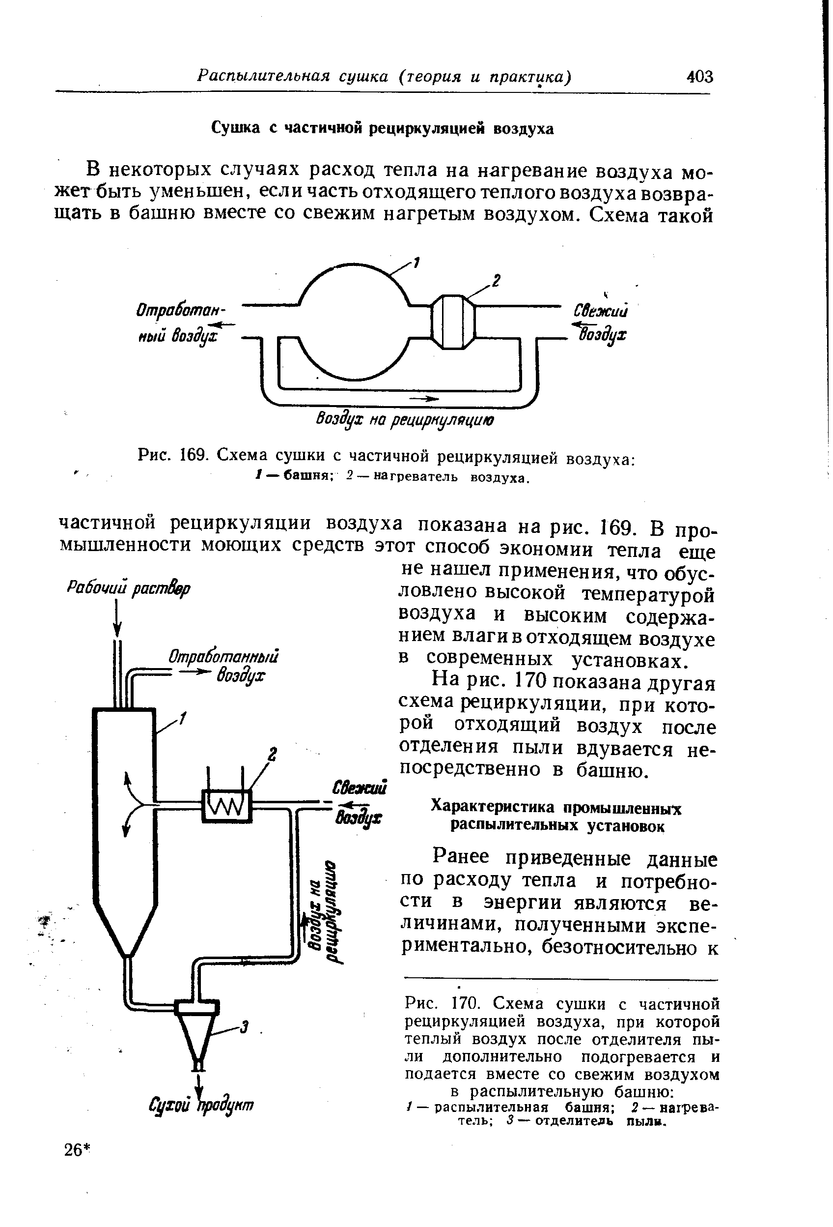 На рис. 170 показана другая схема рециркуляции, при которой отходящий воздух после отделения пыли вдувается непосредственно в башню.