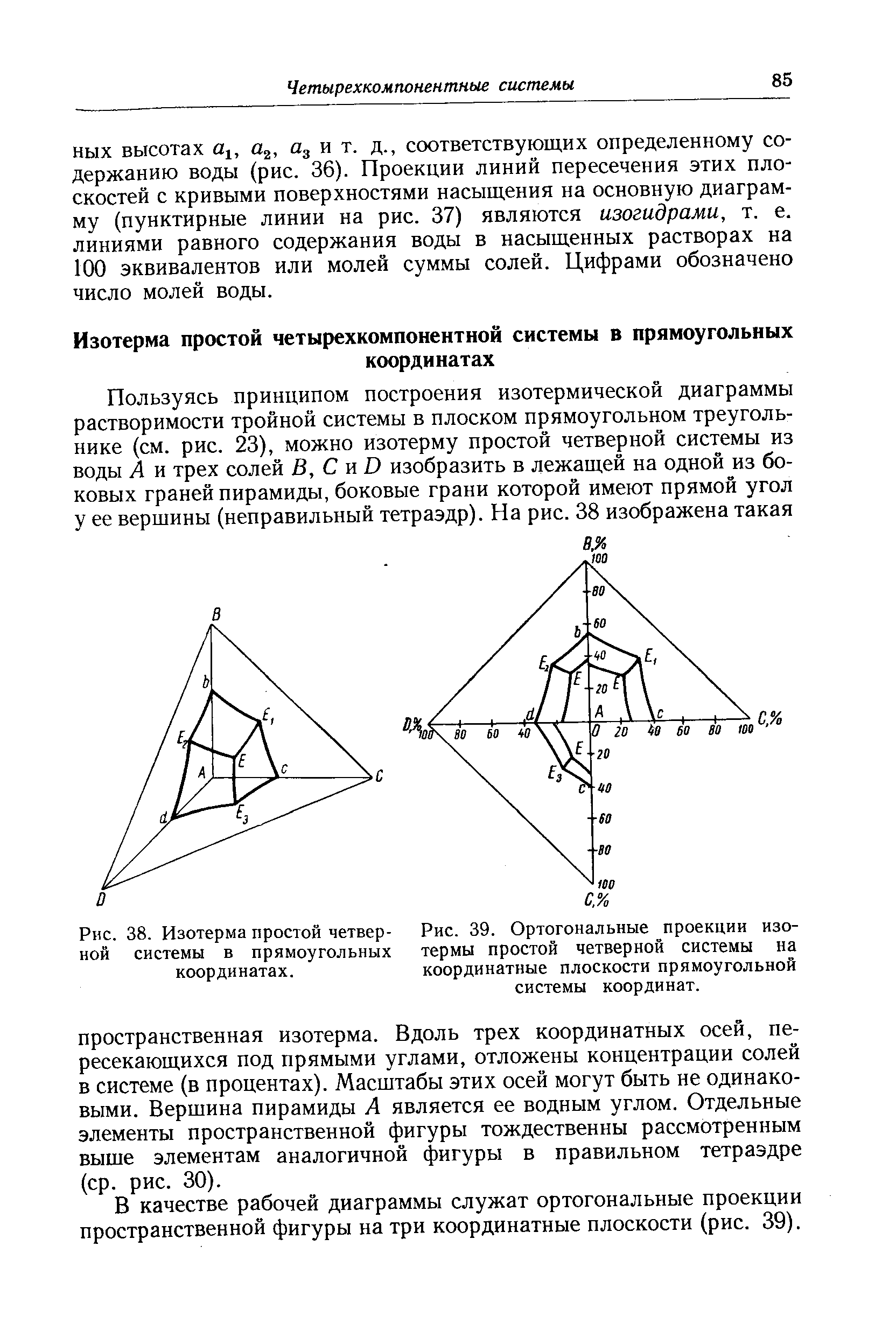 В качестве рабочей диаграммы служат ортогональные проекции пространственной фигуры на три координатные плоскости (рис. 39).