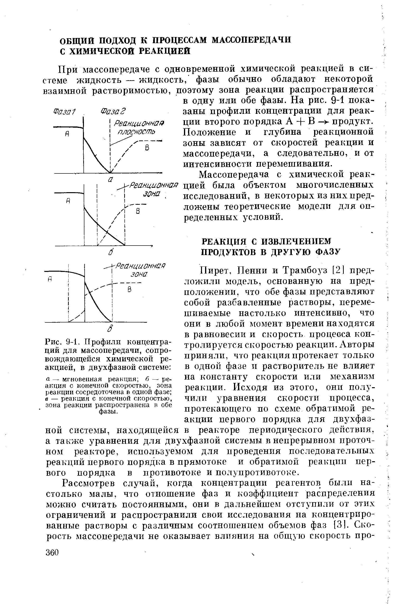 Массопередача с химической реак- Реанцианша цией была объектом многочисленных исследований, в некоторых из них предложены теоретические модели для определенных условий.