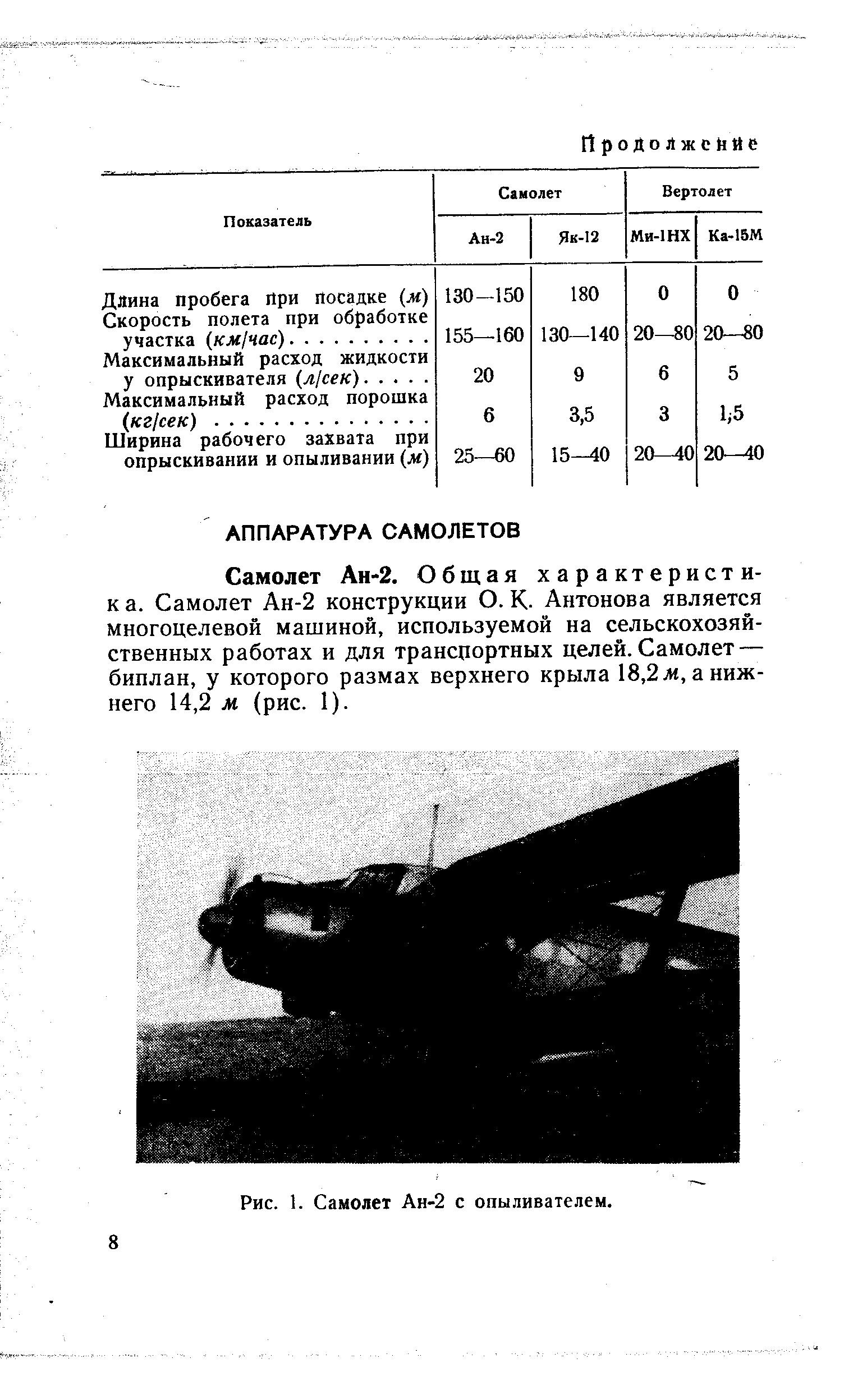 Самолет Ан-2. Общая характеристн-к а. Самолет Ан-2 конструкции О. К. Антонова является многоцелевой мащиной, используемой на сельскохозяйственных работах и для транспортных целей. Самолет — биплан, у которого размах верхнего крыла 18,2ж, а нижнего 14,2 м (рис. 1).