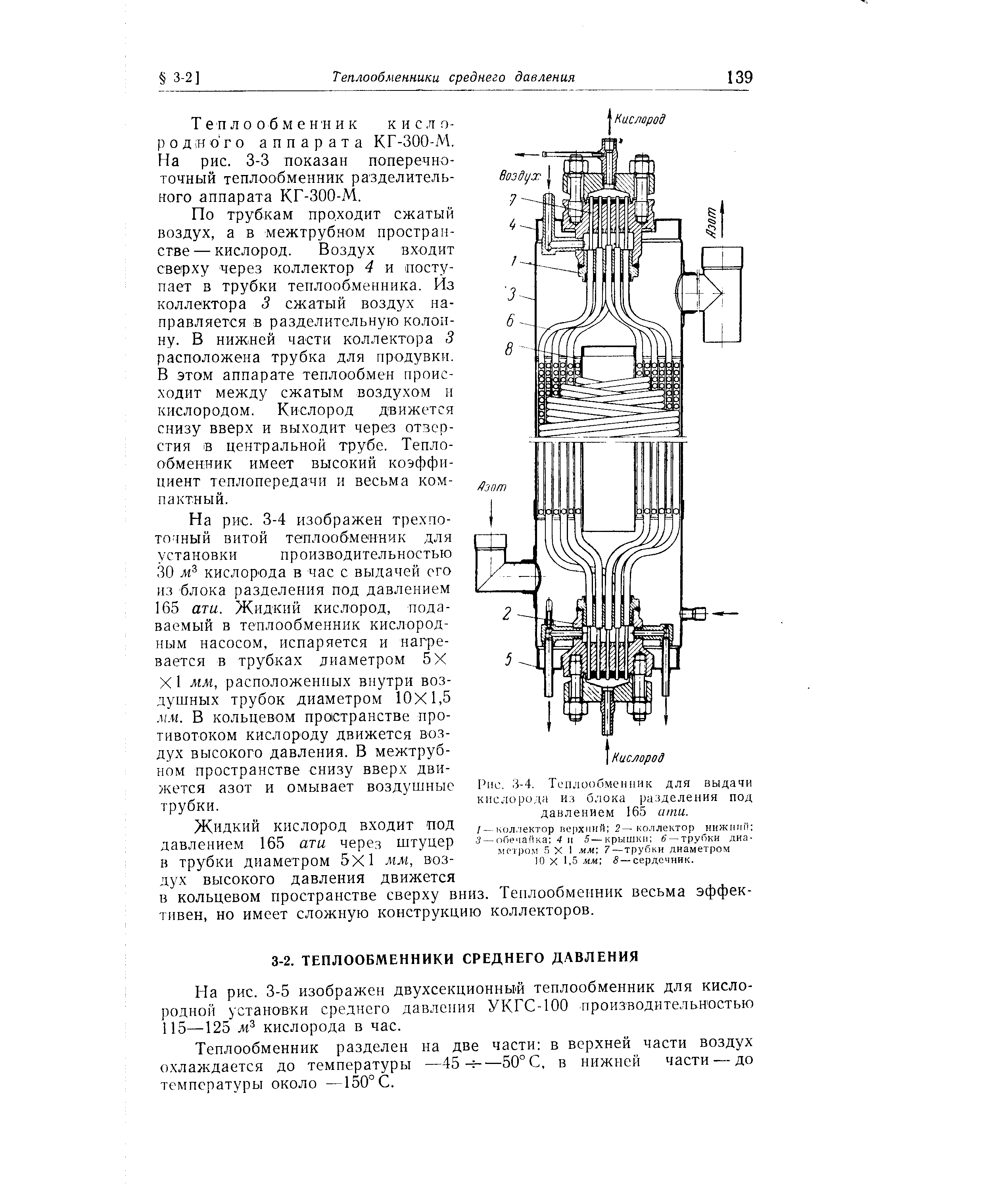 На рис. 3-3 показан поперечно-точный теплообменник разделительного аппарата КГ-ЗОО-М.