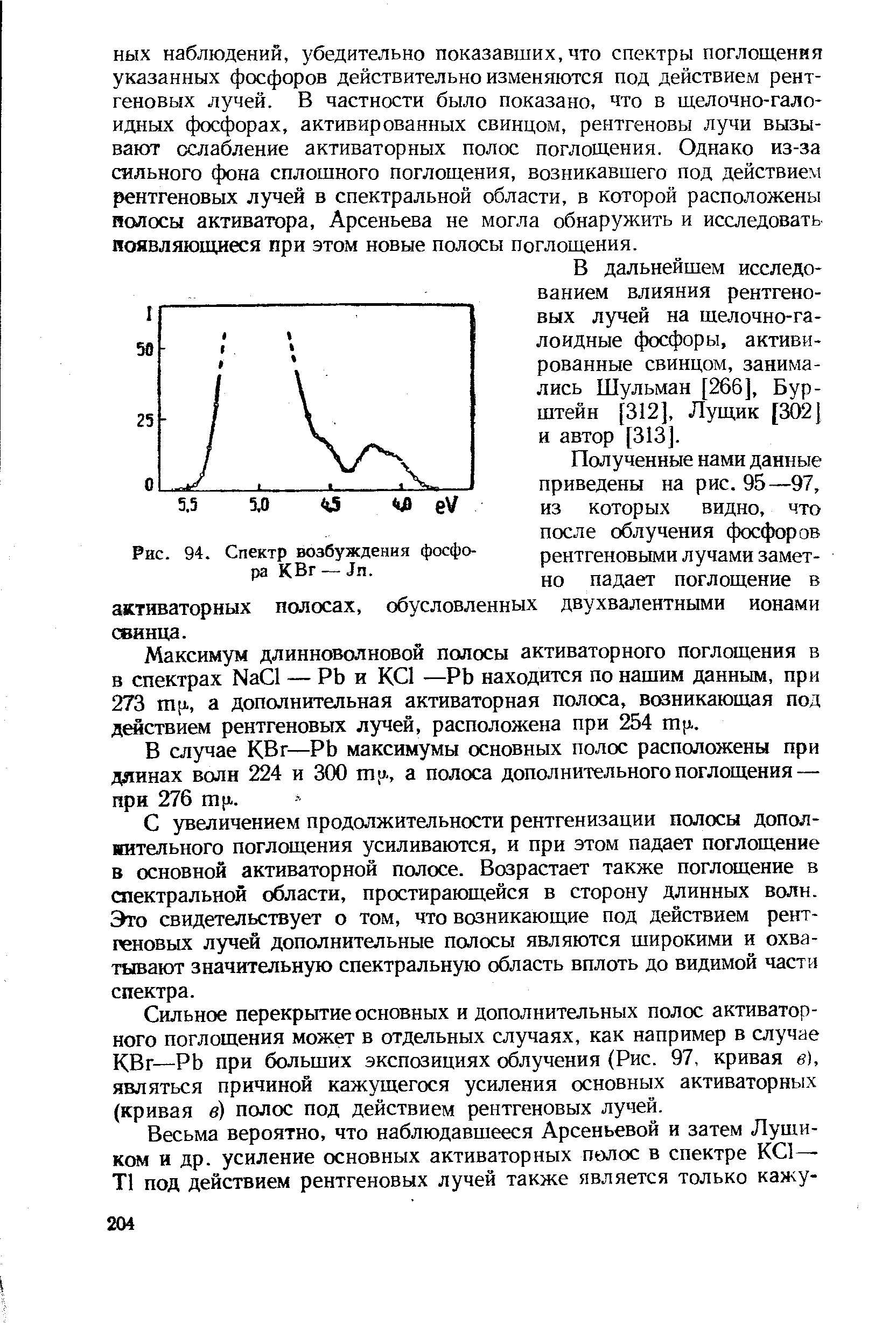 В дальнейшем исследованием влияния рентгеновых лучей на шелочно-галоидные фосфоры, активированные свинцом, занимались Шульман [266], Бурштейн [312], Лущик [302] и автор [313].