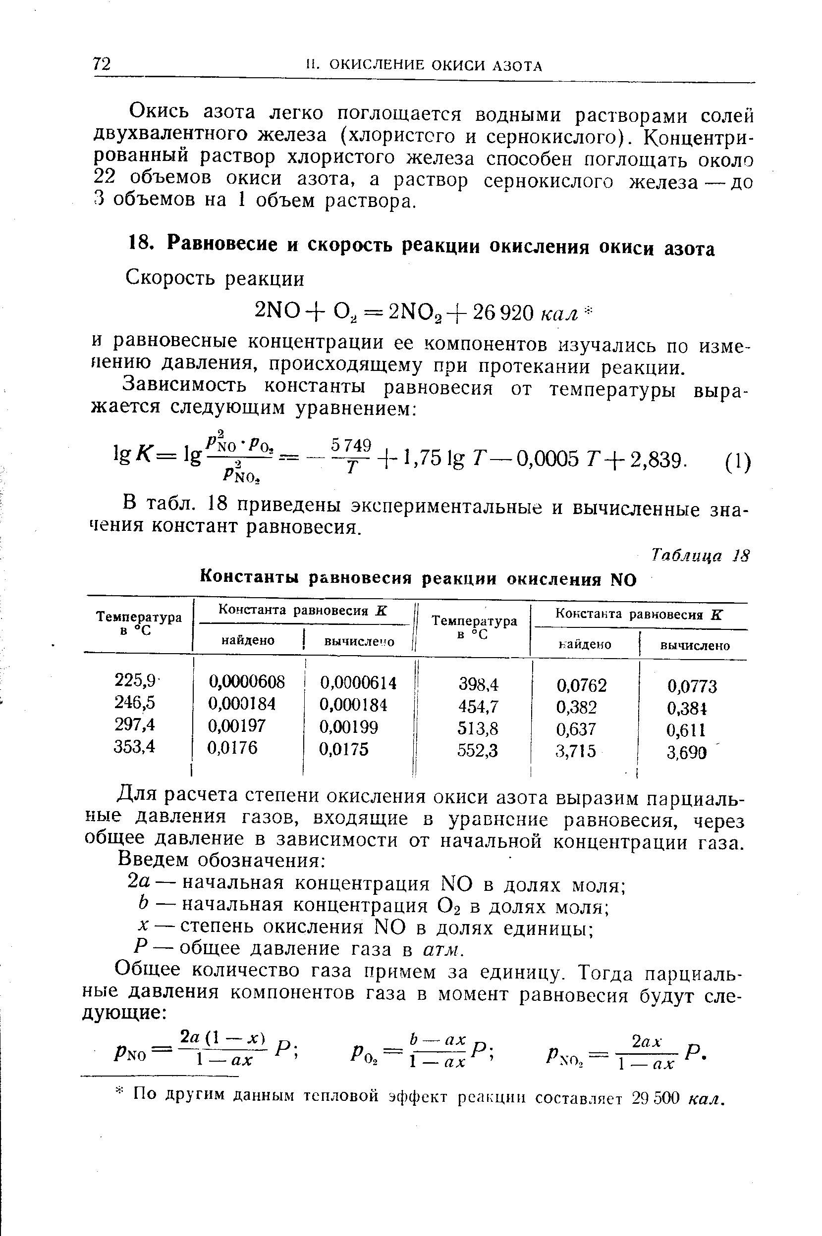 В табл. 18 приведены экспериментальные и вычисленные значения констант равновесия.