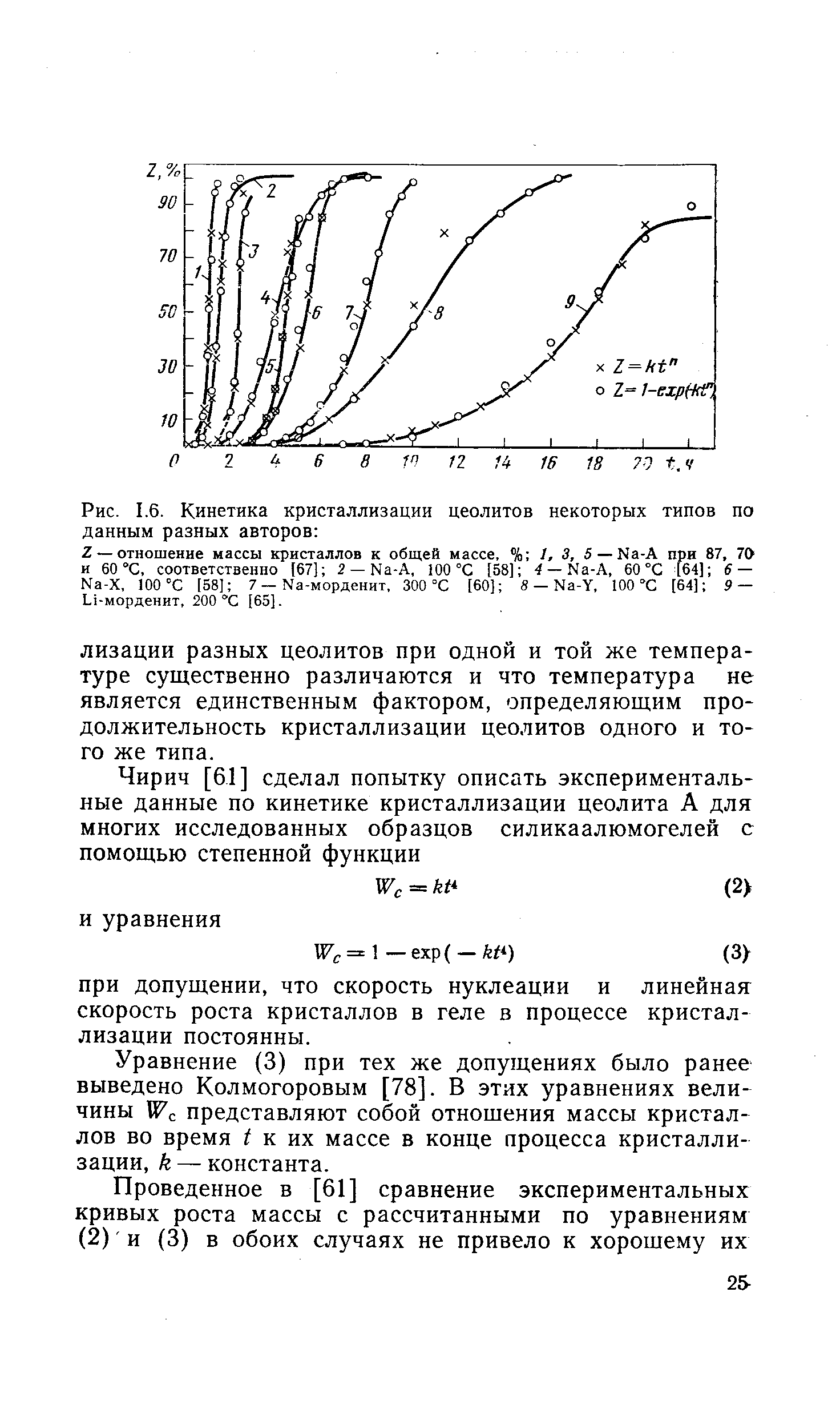 Уравнение (3) при тех же допущениях было ранее выведено Колмогоровым [78]. В этих уравнениях величины W представляют собой отношения массы кристаллов во время i к их массе в конце процесса кристаллизации, k — константа.