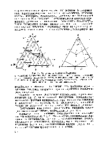 Рис. 75. <a href="/info/3266">Треугольник Гиббса</a> — Розебома а — <a href="/info/13730">способы выражения</a> состава <a href="/info/3277">трехкомпонентной системы</a> б — линия А — 2 — геометрическое место точек, в которых <a href="/info/858519">отношение количеств</a> В и С <a href="/info/618069">постоянно линия</a> х—у — геометрическое место точек, которым отвечает <a href="/info/500666">постоянное содержание</a> вещества А