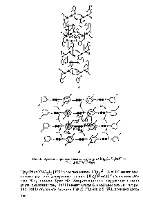 Рис.76. Проекция кристаллических структур а) [Н 2(Ь")2](ЫОз)2, б) [Hg2(L 2)2](NOa)2