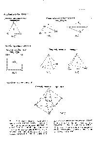 Рис. 1-6. Геометрическое расположение атомов вокруг центральных атомов с <a href="/info/2327">координационными числами</a> 3, 4 и 6. Если Е-любой <a href="/info/832091">периферический атом</a>, а М-центральный атом, то для <a href="/info/986021">плоской тригональной структуры</a> <a href="/info/52732">угол между связями</a> Е—М—Е равен 120°,