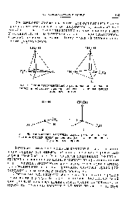 Рис. 19. Схема <a href="/info/761446">пространственного расположения</a> радикалов и атомов в молекулах правовращающего и левовращающего амиловых спиртов.